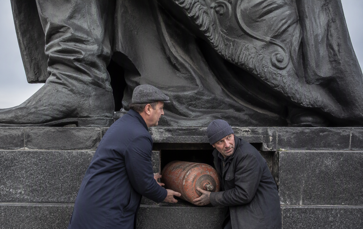 Bombona de gas encontrada bajo el David en Piazzale Michelangelo, Florencia — Foto: Ilustração