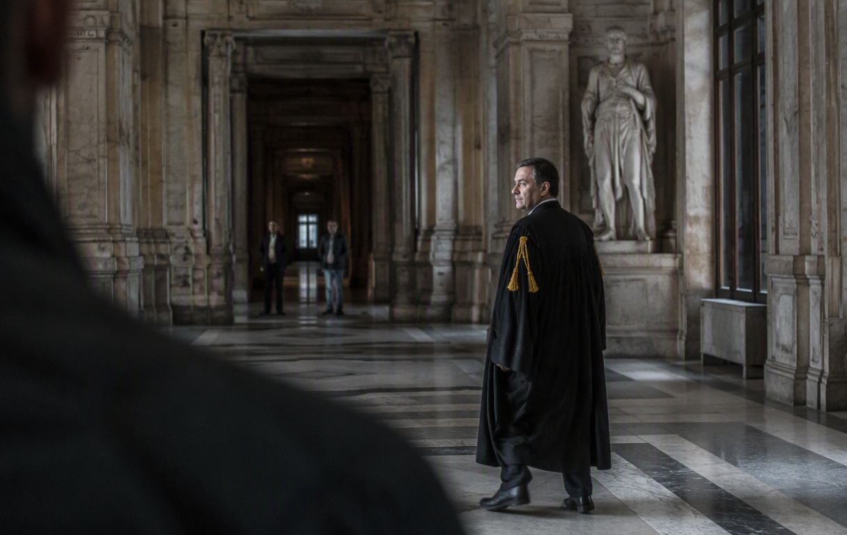 Italian courthouse marble hall European legal symbols