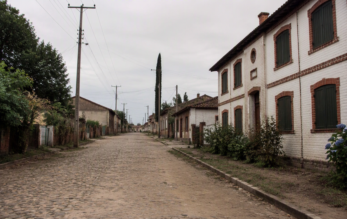 Charming cobblestone street in a historic European town with colorful buildings and flowers.