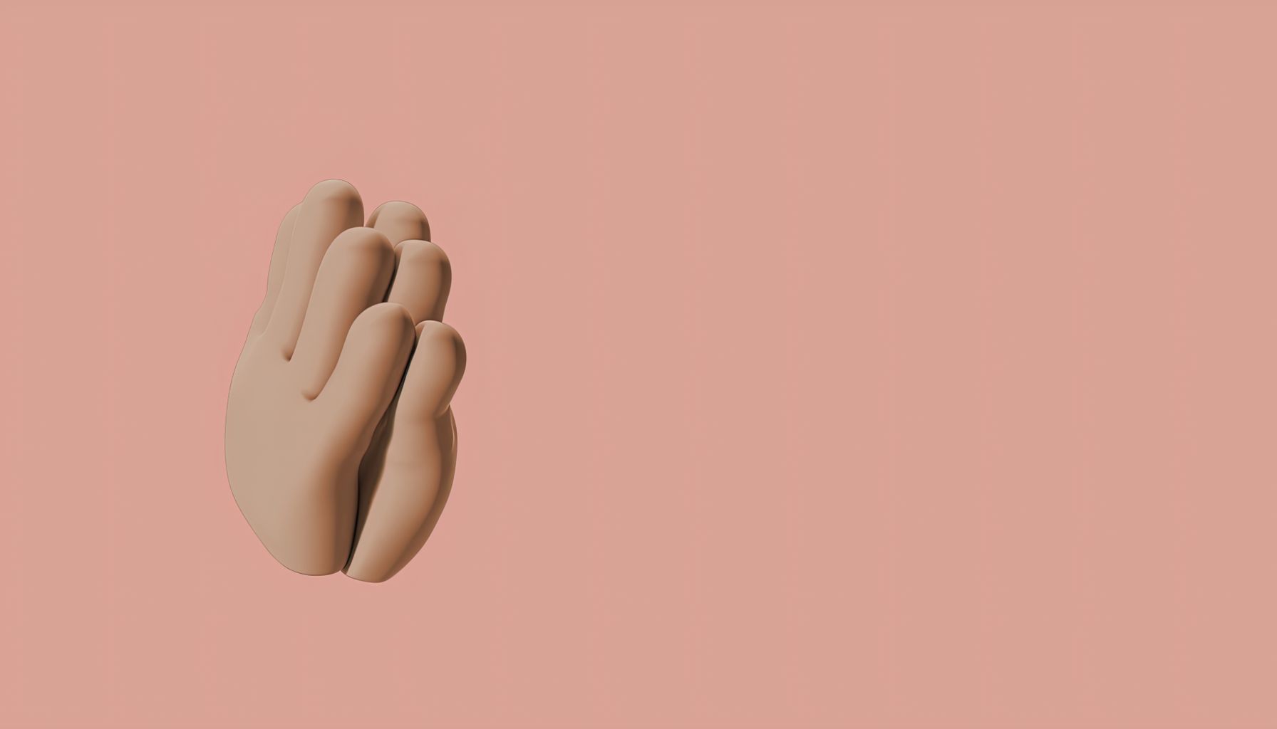 3D illustration of clapping hands against a soft pink backdrop, minimalist style.