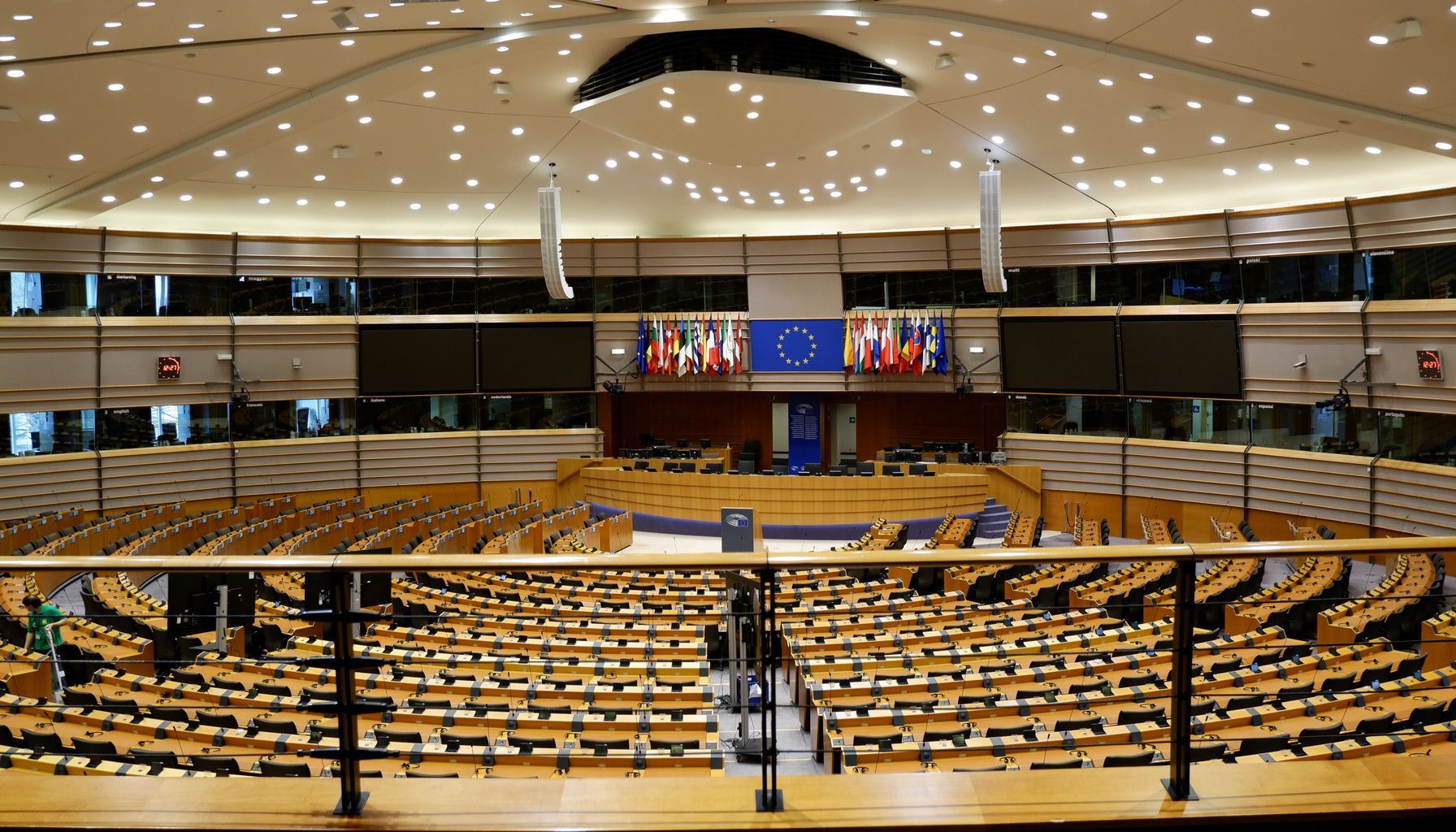 Empty European Parliament auditorium in Brussels, Belgium.