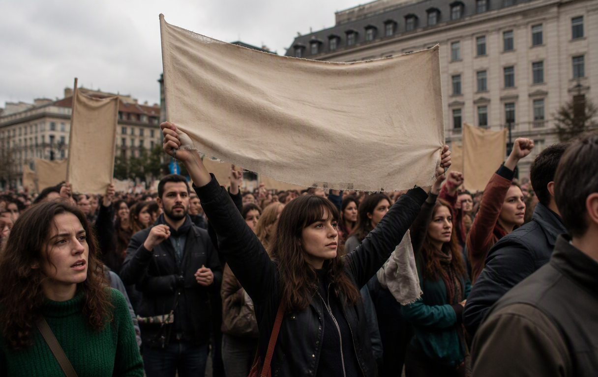A diverse group of protesters in Rio de Janeiro with flags and banners advocating for equal rights.