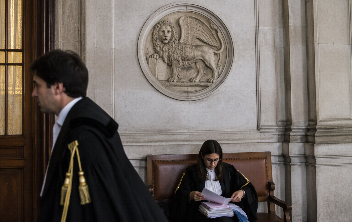 Venetian courthouse marble hall with official seal